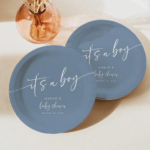 Assiettes En Carton Dusty Blue Baby shower papier Plaque moderne garço