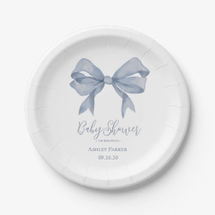 Assiettes En Carton Dusty Blue Bow Boy Baby shower