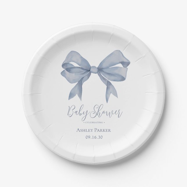 Assiettes En Carton Dusty Blue Bow Boy Baby shower (Devant)