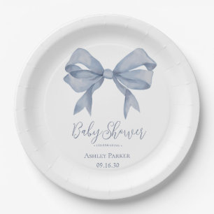 Assiettes En Carton Dusty Blue Bow Boy Baby shower