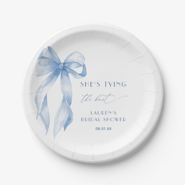 Assiettes En Carton Dusty Blue Bow Elle Attache Le Nœud Réception de M (Devant)