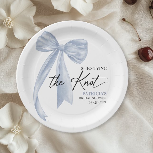 Assiettes En Carton Dusty Blue Bow Elle organise une fête de mariage S (Créateur téléchargé)