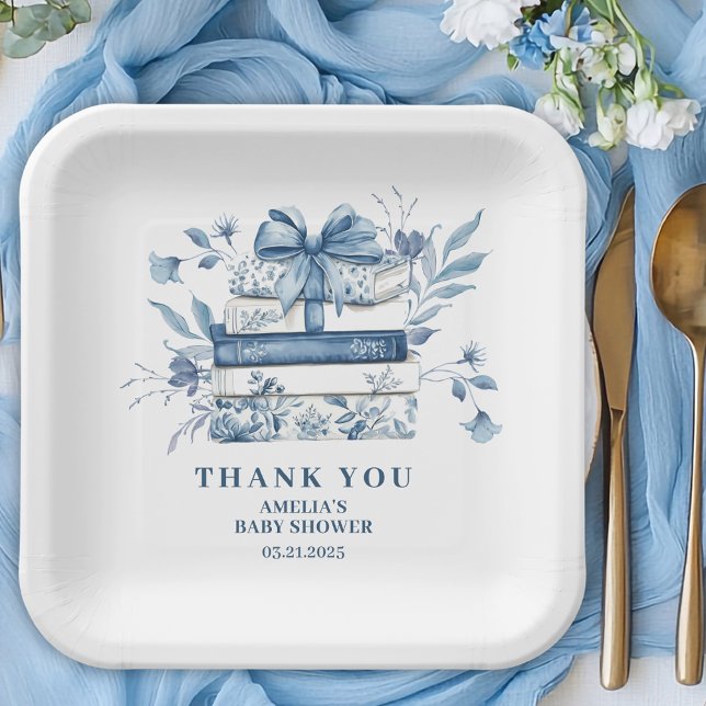 Assiettes En Carton Dusty Blue Chinoiserie New chapter Baby Shower (Créateur téléchargé)