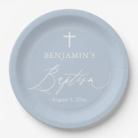 Dusty Blue Croix blanche Boy Baptiser Plaques de f