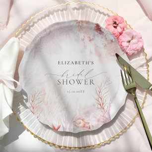 Assiettes En Carton Dusty Blue et Blush Pink Flora Baby Shower pour un