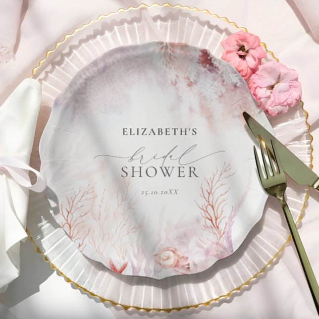 Assiettes En Carton Dusty Blue et rose blush Flora Baby Shower de mari (Créateur téléchargé)