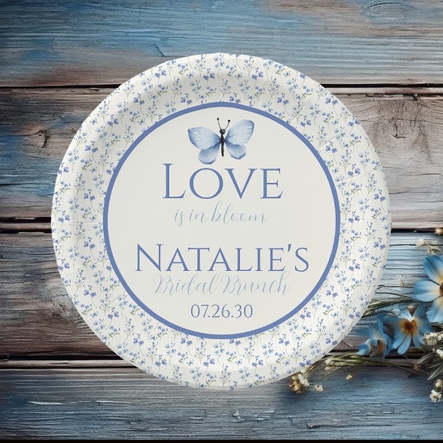 Assiettes En Carton Dusty Blue Love Est En Fête des mariées Florale Fl (Créateur téléchargé)