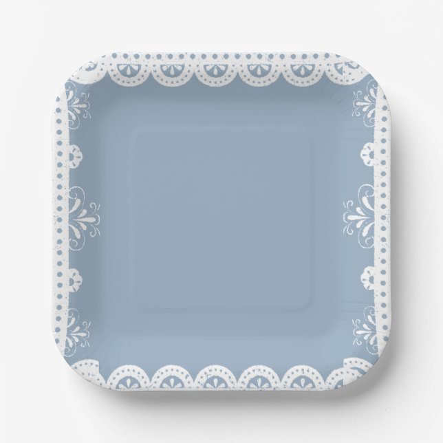 Assiettes En Carton Dusty Blue mexicaine baby shower papillon picado (Recto)
