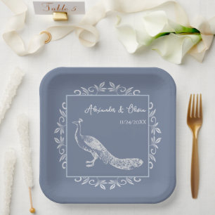 Assiettes En Carton Dusty Blue Peacock Wedding shower