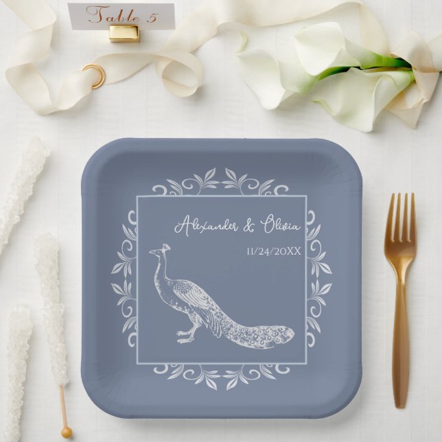 Assiettes En Carton Dusty Blue Peacock Wedding shower (Mariage)