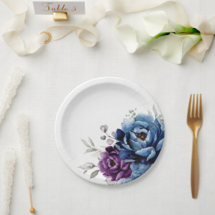 Assiettes En Carton Dusty Blue Purple Navy Lilac Blooms Mariage