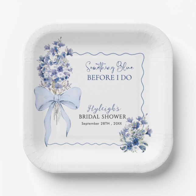 Assiettes En Carton Dusty Blue Ribbon Bow Calla Lily Fête des mariées (Recto)