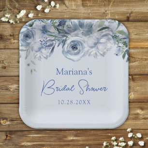 Assiettes En Carton Dusty Blue Romantique Floral Fête de Mariage