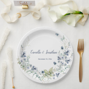 Assiettes En Carton Dusty Blue Sage Vert hiver Floral Mariage