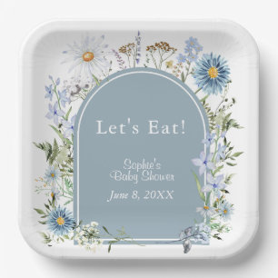 Assiettes En Carton Dusty Blue Tea Party Baby in Bloom Baby shower