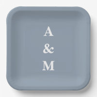 Dusty Blue White Monograms Mariage initial élégant