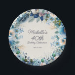 Assiettes En Carton Dusty Blue White Navy Floral Femmes 40e anniversai<br><div class="desc">Elégante aquarelle bleu, blanc et bleu marine florale femmes 40e (ou tout âge) plaques de papier fête d'anniversaire. Customisez avec le nom de l'invitée d'honneur, son âge et sa date de fête. Contactez-moi pour obtenir de l'aide sur vos personnalisations ou pour demander des produits Zazzle correspondants ou coordonnés supplémentaires pour...</div>
