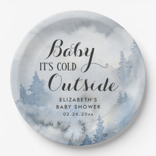 Assiettes En Carton  Dusty Blue Winter Forest - Bébé Il fait froid d