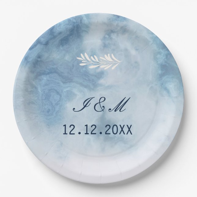 Assiettes En Carton Dusty Blue Winter Script Calligraphie White Branch (Devant)
