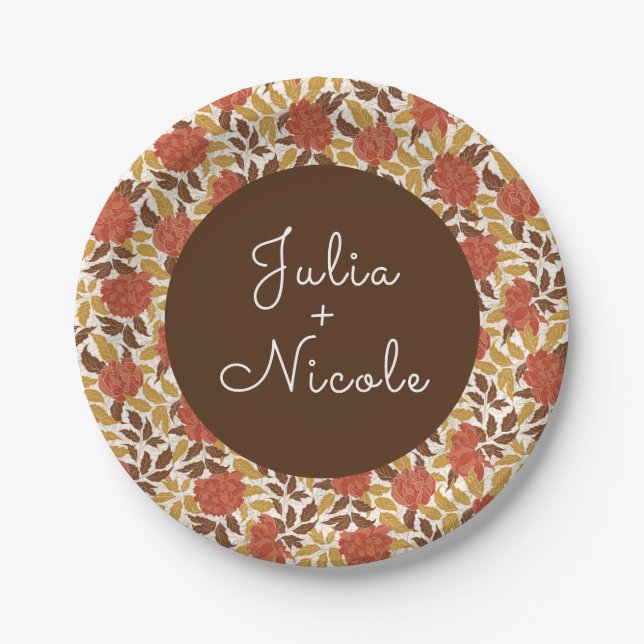 Assiettes En Carton Dusty Brunt Orange Peony Flowers Mariage de automn (Devant)