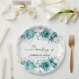 Assiettes En Carton Dusty Emerald Green Blanc Floral Mariage