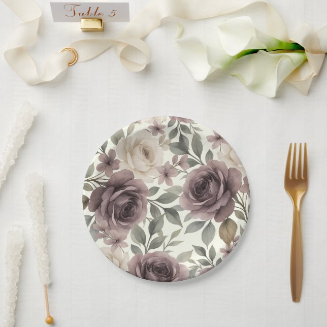 Assiettes En Carton Dusty Mauve & Ivory Bloom Mariage botanique (Mariage)