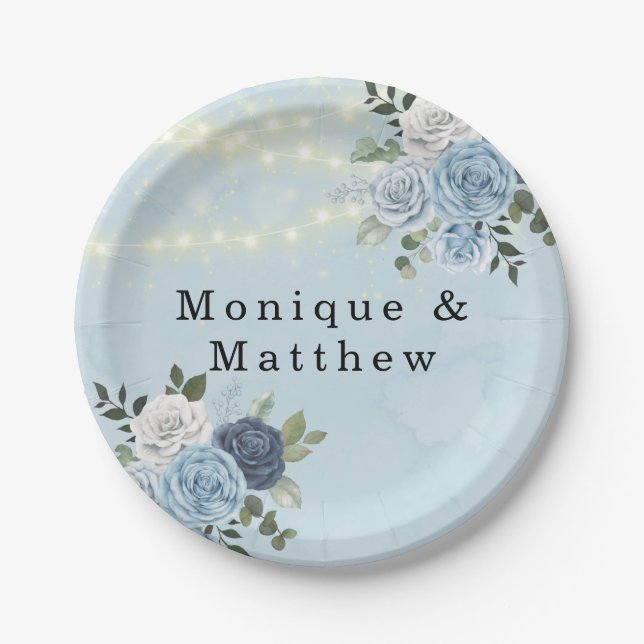 Assiettes En Carton Dusty Navy Blue Peony Mariage (Devant)