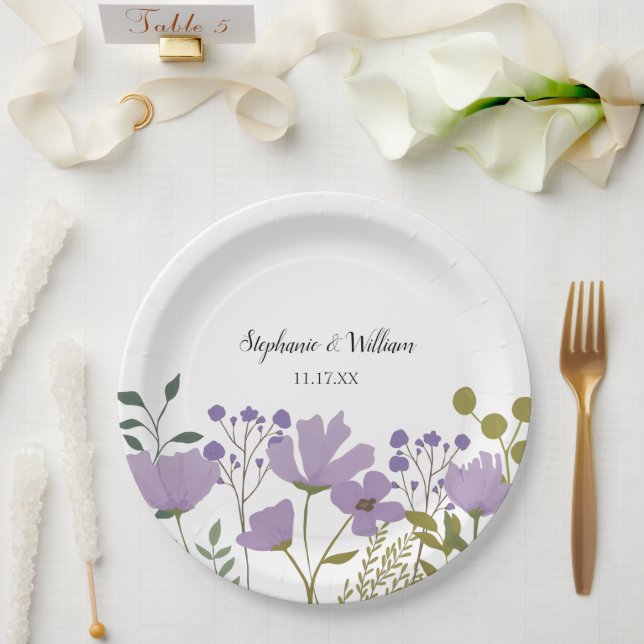 Assiettes En Carton Dusty Purple Spring Floral Mariage Personnalisé (Mariage)