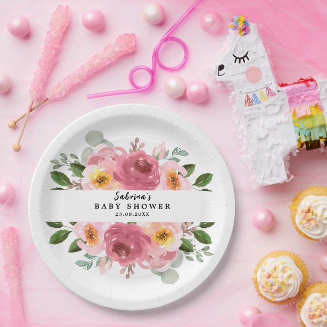 Assiettes En Carton Dusty Rose | Baby shower floral rose pâle (Fête)