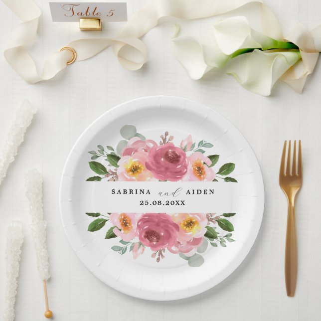 Assiettes En Carton Dusty Rose | Blush Pink Floral Wedding  (Mariage)