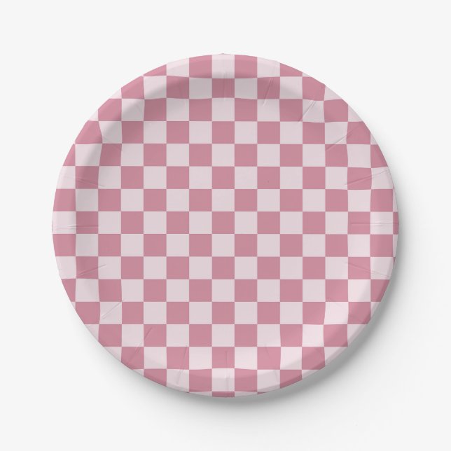 Assiettes En Carton Dusty rose checkerboard pattern (Devant)