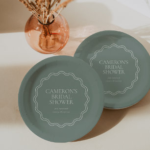 Assiettes En Carton Dusty Sage   Bordure Ondulée en Coquille pour Baby