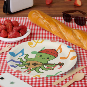 Assiettes En Carton e : Pieuvre verte mignonne jouant dehors avec Casq