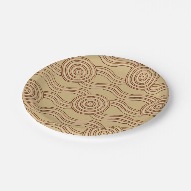 Assiettes En Carton Earth Australian Dreamtime River Motif (Angle)