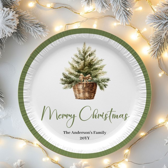 Assiettes En Carton Earth Tone Scandinavian Christmas Custom Family  (Modern Neutral Christmas Personalized Name Plates)