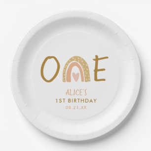 Assiettes En Carton Earthy Rainbow Theme Fille 1er anniversaire