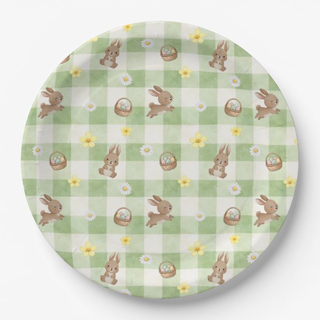 Assiettes En Carton Easter Bunny Green Gingham (Devant)