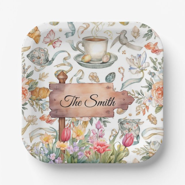 Assiettes En Carton Easter Egg Hunt Party with Family Name (Recto)