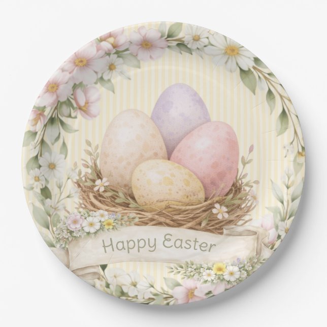Assiettes En Carton Easter Egg Nest | Happy Easter (Devant)