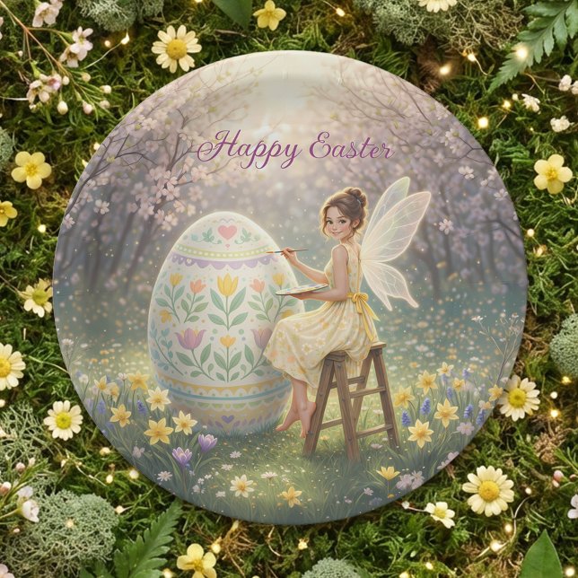 Assiettes En Carton Easter Fairy Painting Egg Spring (Créateur téléchargé)