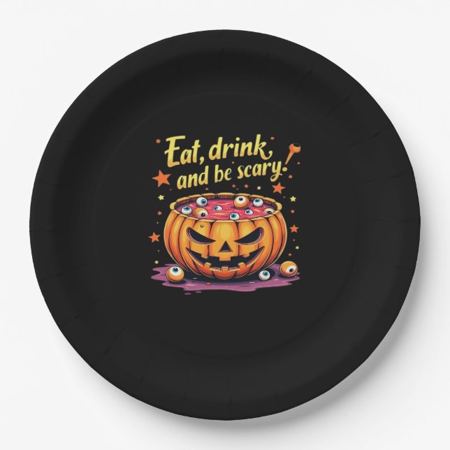 Assiettes En Carton Eat, Drink, and Be Scary Scary Movie Night Hallowe (Devant)