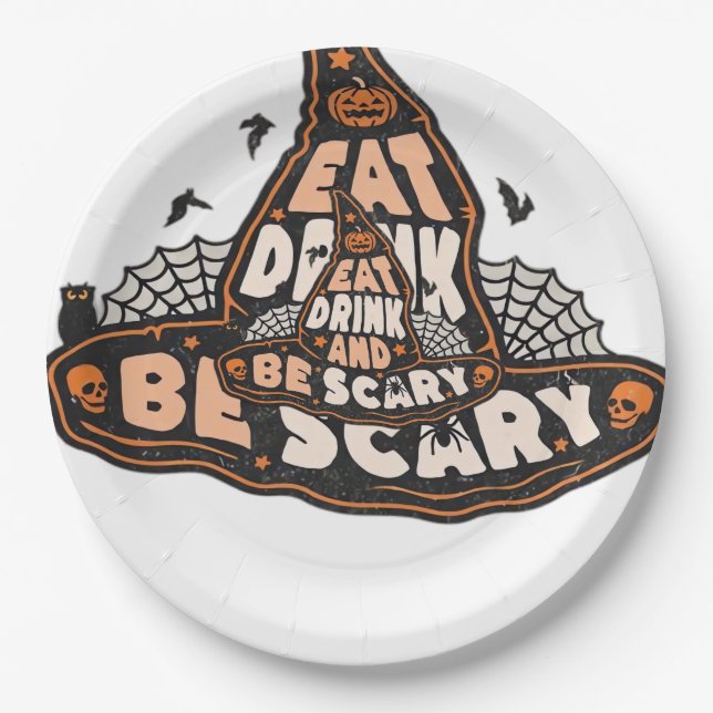 Assiettes En Carton Eat Drink And Be Scary Witch Only Halloween Gift F (Devant)