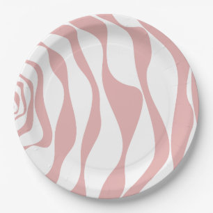 Assiettes En Carton Ebb et flux 4 - rose et blanc