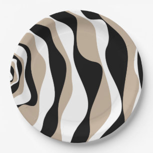 Assiettes En Carton Ebb et flux 4 - Taupe, noir et blanc