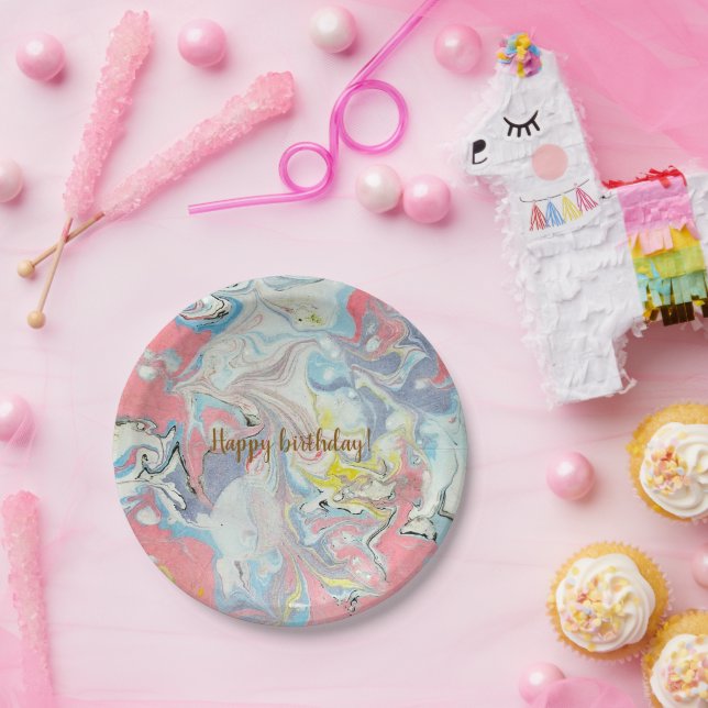 Assiettes En Carton ​Ebru Pastel Abstract — Whimsical Paper Plates (Fête)
