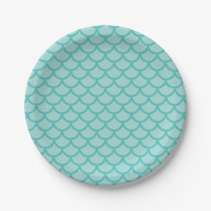 Assiettes En Carton Écailles de sirène turquoise fête d'anniversaire