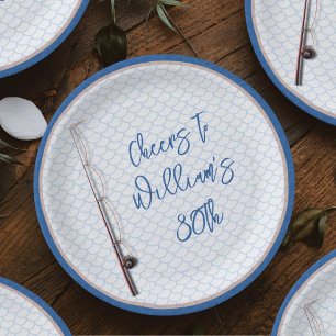 Assiettes En Carton Échelle de poisson de rod de pêche d'anniversaire