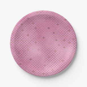 Assiettes En Carton Échelles roses mignonnes de sirène pour une fête