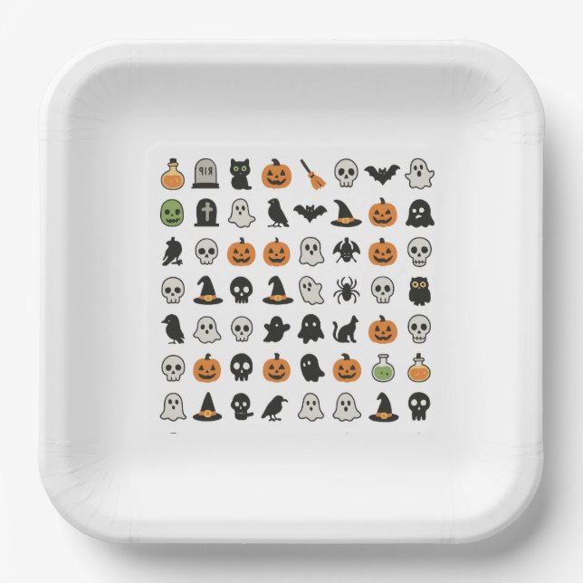 Assiettes En Carton Échiquier de Halloween (Recto)