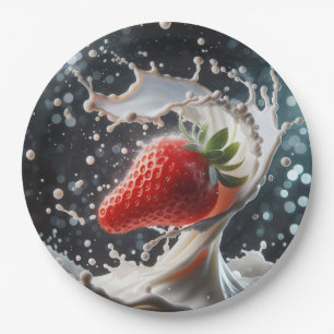 Assiettes En Carton Éclaboussure de Lait à la Fraise